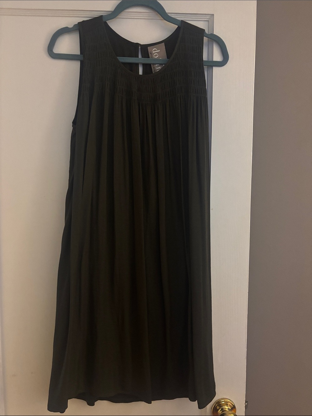 dolan olive green Sleeveless Smocked Yoke Midi Dress